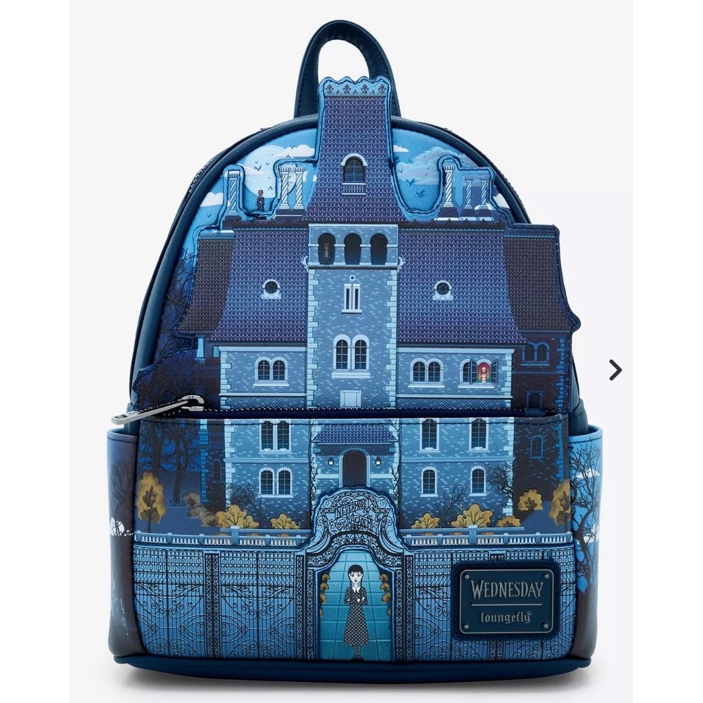 Loungefly Blue Wednesday Nevermore Academy Glows Dark Backpack‎ NWT